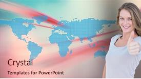  Presentation with woman world - PPT theme having animated world map - portrait of smiling woman showing background and a lemonade colored foreground