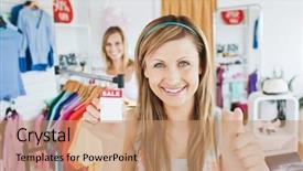  Presentation with animated - Presentation theme featuring animated young woman holding background and a coral colored foreground