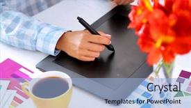  Presentation with artist - Beautiful PPT layouts featuring animation - artist drawing on graphic tablet backdrop and a light blue colored foreground