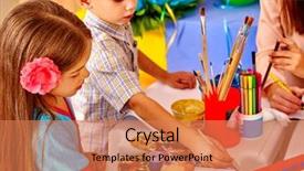  Presentation with children painting - Colorful presentation design enhanced with animation - children with teacher woman painting backdrop and a coral colored foreground