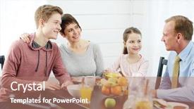  Presentation with family healthy eating - PPT theme enhanced with animation - close-knit family gathered together background and a coral colored foreground