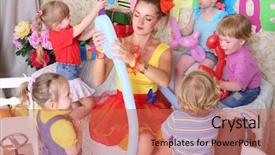  Presentation with kids birthday - Slides with animation - five happy kids and facilitator background and a red colored foreground