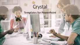  Presentation with desk - Colorful PPT theme enhanced with animation - group of casual artists working backdrop and a lemonade colored foreground