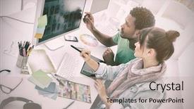  Presentation with low angle view of fictitious - Beautiful slides featuring animation - high angle view of two backdrop and a mint green colored foreground