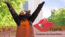  Presentation with avenue - PPT theme enhanced with animation action - actor dressed as bear enjoys background and a red colored foreground