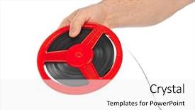 Presentation with film reel - PPT theme with animation action - cinema film reel in hand background and a white colored foreground