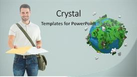  Presentation with giving - Beautiful theme featuring animation globe map - digital composite of delivery man backdrop and a light gray colored foreground