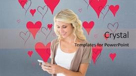  Presentation with smartphone - PPT theme featuring animation heart - attractive blonde using her smartphone background and a  colored foreground
