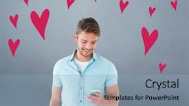  Presentation with smartphone - Colorful PPT theme enhanced with animation heart - handsome young man using his backdrop and a  colored foreground