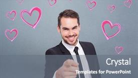  Presentation with cctv camera or surveillance system - Presentation with animation heart - happy businessman pointing at camera background and a  colored foreground