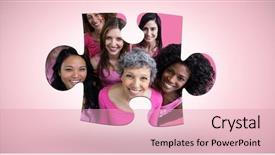  Presentation with animation - Colorful PPT theme enhanced with animation jigsaw - smiling women in pink outfits backdrop and a  colored foreground