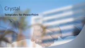  Presentation with shaking hands - Beautiful PPT theme featuring animation-of-businessmen-shaking-hands backdrop and a light blue colored foreground
