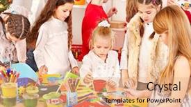  Presentation with art animation - Beautiful presentation theme featuring animation teacher - child painting at art school backdrop and a  colored foreground