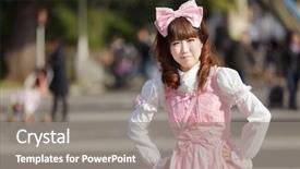  Presentation with tokyo - PPT theme with anime - cosplay woman in harajuku park background and a gray colored foreground