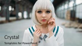  Presentation with makeup - PPT theme enhanced with anime girl blonde woman background and a light gray colored foreground