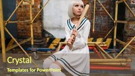  Presentation with doll - PPT theme featuring anime girl with baseball bat background and a tawny brown colored foreground