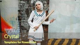  Presentation with abandoned - Colorful slide set enhanced with anime girl with baseball bat backdrop and a tawny brown colored foreground