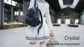  Presentation with toy - Slide set featuring anime style blonde woman looks background and a light gray colored foreground