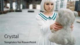  Presentation with toy - Slide set with anime style blonde woman looks background and a light gray colored foreground