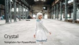  Presentation with doll - Presentation design featuring anime style girl doll background and a light gray colored foreground