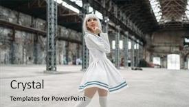  Presentation with doll - Presentation theme having anime style girl doll background and a light gray colored foreground
