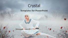  Presentation with sword - Cool new slide deck with anime style girl with sword backdrop and a light blue colored foreground