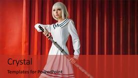  Presentation with sword - Audience pleasing slide set consisting of anime style girl with sword backdrop and a red colored foreground
