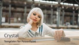  Presentation with lady - Slide set featuring anime style lady with cold background and a soft green colored foreground