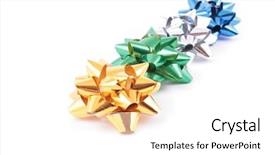  Presentation with four seasons change - Presentation theme enhanced with aniversary - four ribbons bow isolated background and a  colored foreground