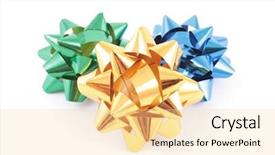  Presentation with three - Colorful PPT layouts enhanced with aniversary - three ribbons bow isolated backdrop and a  colored foreground