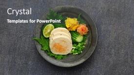  Presentation with liver - Presentation design consisting of ankimo-steamed-monkfish-liver-japanese background and a dark gray colored foreground