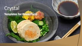  Presentation with liver - Beautiful PPT theme featuring ankimo-steamed-monkfish-liver-japanese backdrop and a gray colored foreground