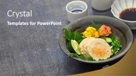  Presentation with liver - Slide set with ankimo-steamed-monkfish-liver-japanese background and a gray colored foreground