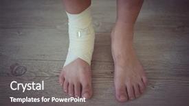  Presentation with ankle - PPT theme enhanced with running ankle - injured foot on a wooden background and a gray colored foreground