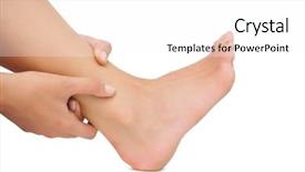  Presentation with ankle - PPT theme featuring painful ankle - young woman sitting on ground background and a white colored foreground