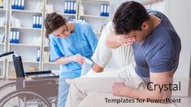  Presentation with injury - PPT layouts having ankle fracture - doctor and patient during check-up background and a coral colored foreground