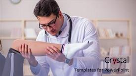  Presentation with sports doctor - Slide deck consisting of ankle fracture - man doctor taking care background and a light blue colored foreground