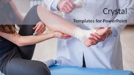  Presentation with patient care - Slide deck enhanced with ankle fracture - traumatologist is taking care background and a light blue colored foreground