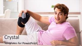  Presentation with ankle - Slide deck enhanced with ankle fracture - young man with injured knee background and a soft green colored foreground