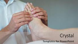  Presentation with foot massage - Amazing PPT layouts having ankle orthopedic - physiotherapist giving foot massage backdrop and a mint green colored foreground