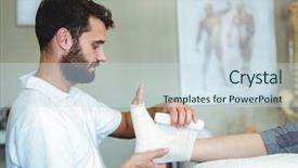  Presentation with orthopedic ankle - Beautiful theme featuring ankle orthopedic - physiotherapist putting bandage on injured backdrop and a sky blue colored foreground