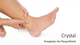  Presentation with food white layout - Audience pleasing slide set consisting of close up of woman touching her injured foot on white background backdrop and a sky blue colored foreground