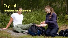  Presentation with camping - Theme enhanced with first aid ankle sprain female - couple camping and putting background and a tawny brown colored foreground