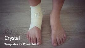  Presentation with ankle - Beautiful PPT theme featuring running ankle - injured foot on a wooden backdrop and a gray colored foreground