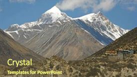  Presentation with village - Amazing slide deck having annapurna-mountain-range-and-village backdrop and a tawny brown colored foreground