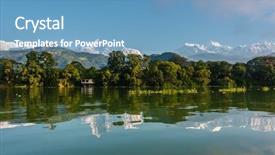  Presentation with lake - Theme featuring annapurna range in pokhara nepal background and a teal colored foreground