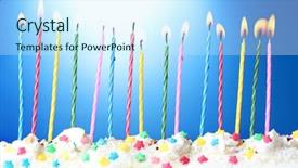  Presentation with birthday - Beautiful presentation theme featuring annaul celebration - beautiful birthday candles on blue backdrop and a cool aqua colored foreground