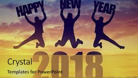  Presentation with chinese new year 2019 - Colorful slide deck enhanced with annaul celebration - silhouette of a girls jumps backdrop and a gold colored foreground