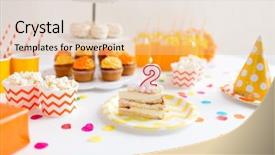  Presentation with mini birthday cake celebration - Presentation consisting of annevarsary - anniversary celebration and festive concept background and a lemonade colored foreground