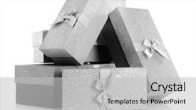  Presentation with silver christmas - Slides enhanced with anniversary - beautiful silver christmas gifts isolated background and a light gray colored foreground